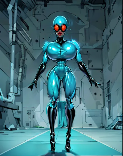 (dark lighting), (ultra intricately detailed), (super-detailed CG: 1.2) , (8K: 1.2),(Original), ((madeline fenton)), (Aletta ocean face), latex body, ((covered head)), ((goggles)), (Masterpiece), (blue bodysuit)), (danny phantom character), (black gloves),...