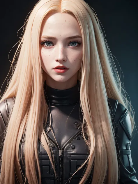 3d High quality face of a blonde woman with long pink hair, yellow eyes and red lips, high quality freckles on the face ,face triangle , rendering , game pubg, game Fortnite Full body appearance, image, high quality  High quality, 8K, Studio light, Backgro...