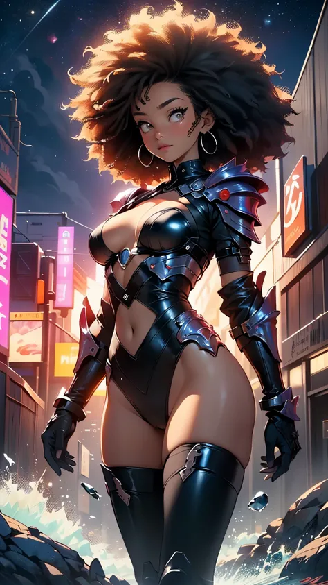 girl spacepunk,(((1girl))),((cute and beautiful afro haired girl)),((((black race)))),

(large breasts:1.4),saggy breasts,((((black afro hair:1.35,((afro hair:1.35)),afrohair,afro:1.35,dark hair,black hair,)))),medium hair,((heterochromia:1.5, (yellow_eye ...