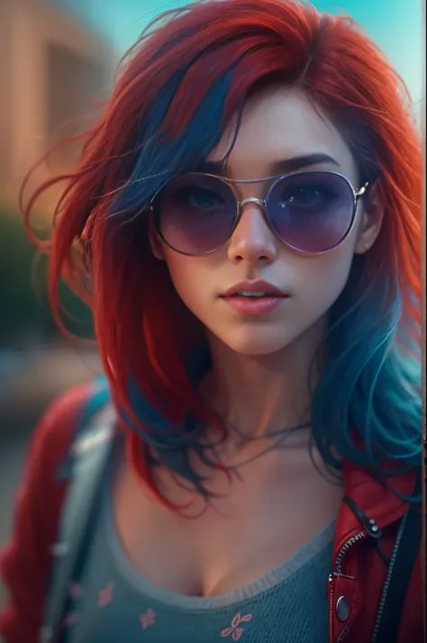 close-up shot, 1 girl,  [red|blue]hair, sunglasses, 4K