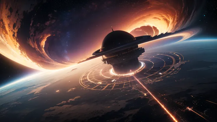 Intergalactic base, in orbit around a supermassive black hole, Astro space black hole similar to the one from the movie Interstellar, HD 4k | , (Perfect artwork)