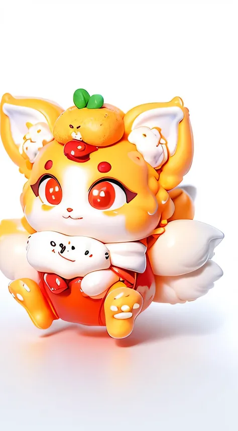 There is a cute nine-tailed fox,The rabbit is on the head. 3d rendering, , Cute 3D anime fox rendering, Cute and detailed digital art, , 3D rendering stylization, 3D rendering character art 8k, Lovely numbers, Anime style 3D, Ultra-detailed rendering,caram...