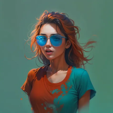 bust, 1 girl,  sunglasses, ([red|blue]T-shirt),4K