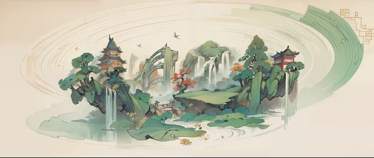 ((best quality, masterpiece: 1.2)), CG, 8k, intricate details, cinematic perspective, (No people around), (Ancient Chinese gardens), pond filled with lotus flowers, rock, flowers, bamboo forest, Fall, wooded areas, Small bridge across gurgling stream, deta...