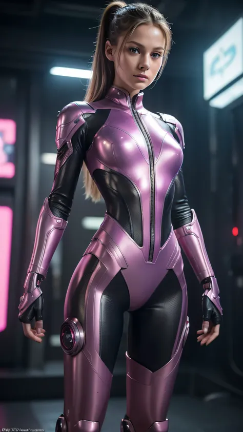 ((masterpiece, 8K, 3D, Realistic, Super Detail)), (1girl:1.3), slender 17 age, Ultra Micro photography, Super realistic, Perfect face, Beautiful features, ((Perfect female body)) Beautiful features, ( body), ((small hips)), Melissa Benoist as Pink Cyberpun...