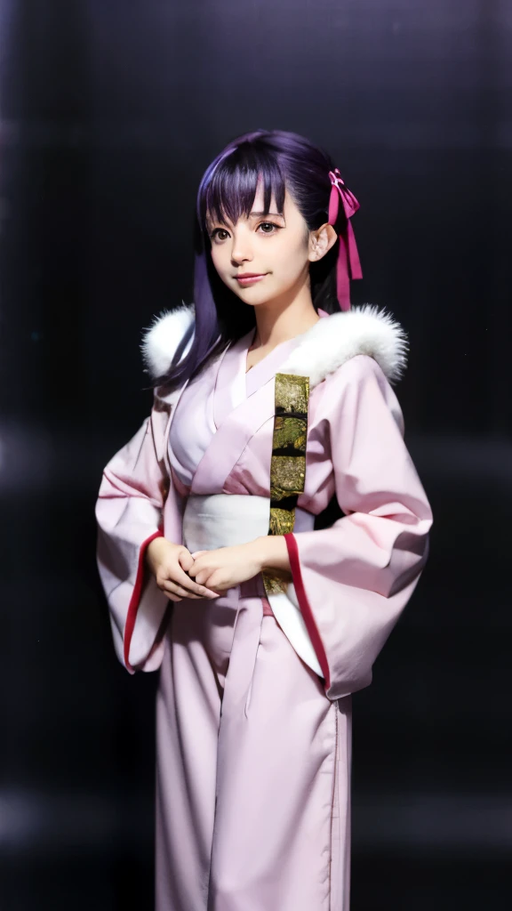 anime character in a pink kimono with a white fur collar, yuyushiki, iwakura lain, bakemonogatari, rumiko, misato katsuragi, hoshino yukinobu, lain iwakura, shuushuu anime image, inspired by Nishikawa Sukenobu, hinata hyuga