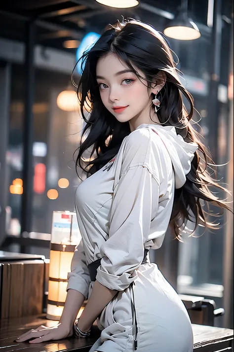 on the table, best quality, (perfect face:1.1), (high detail:1.1), (Super detailed eyes), dramatic,  Ultra-detailed illustrations, Very detailed, 1 girl in, (pale skin), long white hair, ethereal eyes, (light eyebrows), {((Smile))}, alone, long hair, Pouti...