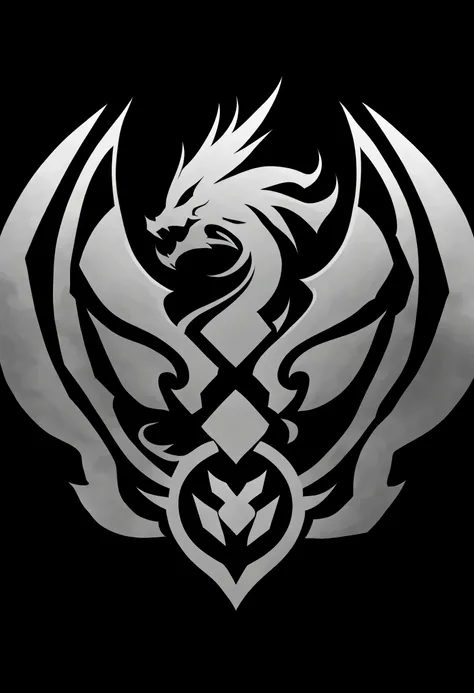 monochrome, grayscale, no humans, black background,emblem,dragon