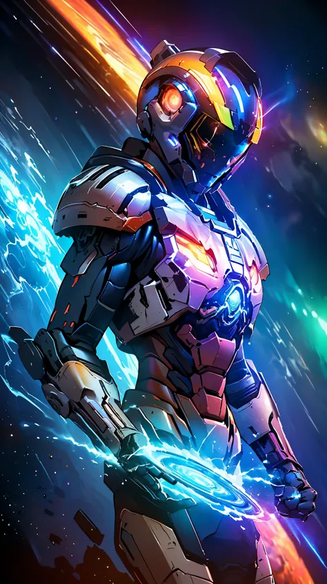 (8K, RAW photo, 最high quality, masterpiece:1.2), High-definition RAW color photo, Professional photo shoot, cinematic light, detailed robot in outer space, mecha suit, advanced technology, Metallic body, hall々and presence, glowing red eyes, elaborate desig...