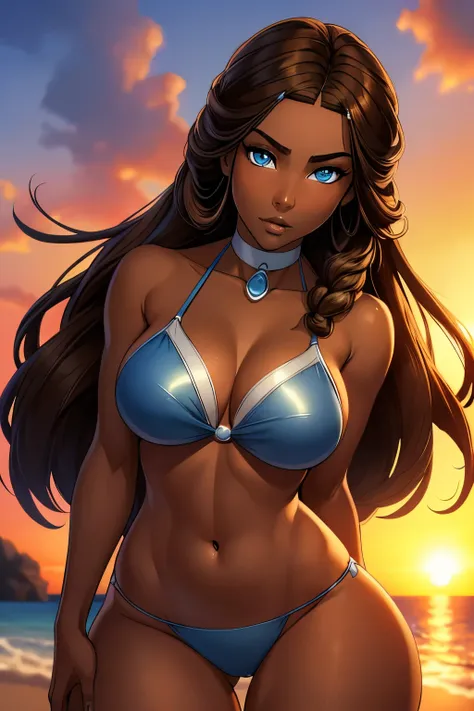 ((ultra quality)), ((masterpiece)), katara, ((brown-haired long hair)), (beautiful face), (beautiful female lips), (), charming,...