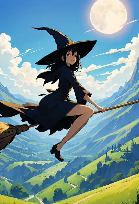 ((((空を飛ぶwitch))),((Ride a broom)),Straddling a broom,fantasy,beautiful light and shadow,anatomically correct,masterpiece,highest quality,最高masterpiece,8K,Use of magic,witch:witchの帽子:witchの衣装:be familiar with,Wind,fantasy,wonderful,An illustration,digital a...