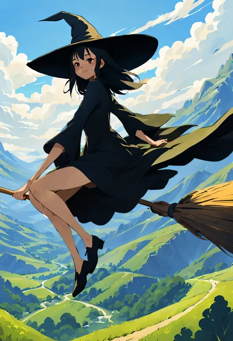((((空を飛ぶwitch))),((Ride a broom)),Straddling a broom,fantasy,beautiful light and shadow,anatomically correct,masterpiece,highest quality,最高masterpiece,8K,Use of magic,witch:witchの帽子:witchの衣装:be familiar with,Wind,fantasy,wonderful,An illustration,digital a...