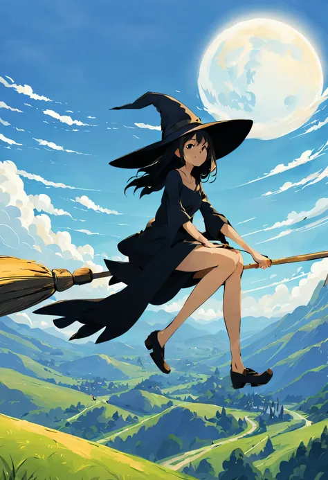 ((((空を飛ぶwitch))),((Ride a broom)),Straddling a broom,fantasy,beautiful light and shadow,anatomically correct,masterpiece,highest quality,最高masterpiece,8K,Use of magic,witch:witchの帽子:witchの衣装:be familiar with,Wind,fantasy,wonderful,An illustration,digital a...