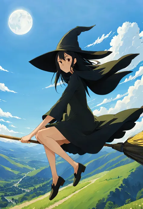 ((((Flying Witch:multiple))),((Hold the broom between your inner thighs:magic:rides:Flight)),Sit on a broom,Ride a broom,Straddling a broom,fantasy,magicエフェクト,beautiful light and shadow,be familiar with,anatomically correct,masterpiece,perfect face,