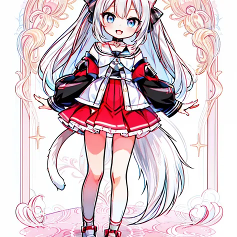 anime character with white hair and black and red outfit, anime girl with cat ears, white cat girl, cute anime catgirl, nyaruko-san, official character art, azur lane style, anime visual of a cute girl, very beautiful anime cat girl, from the azur lane vid...