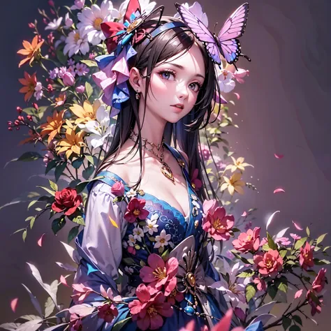 Butterflies AND roses AND girl , masterpiece, 4K