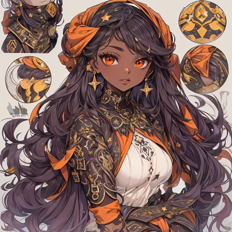 ((Masterpiece, Highest quality)), Detailed face, CharacterDesignSheet， full bodyesbian, Full of details, Multiple poses and expressions, Highly detailed, Depth, Many parts，Beautiful spy，dark brown skin, Holding a shield，long black hair，red eyes, estilo fan...