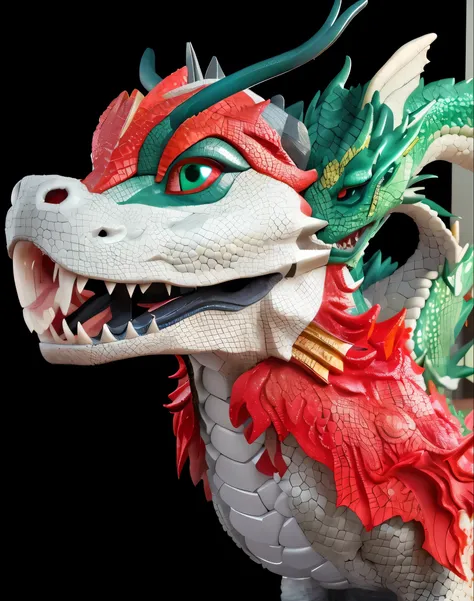 There is a dragon statue， Come to the Classic of Mountains and Seas about Divine Beasts, anthropomorphic dragon, wearing a dragon mask,  anthropomorphic dragon, anthropomorphic dragon, lifelike puppets, with faucet, faucet, Lifelike and lifelike dragon, Sc...