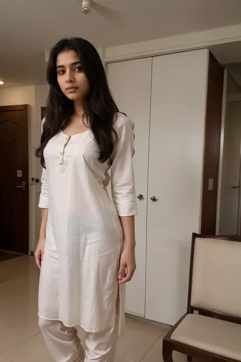 18yo south indian girl standing infront of the pent house wearing a salwar kameez dress without bra and panty