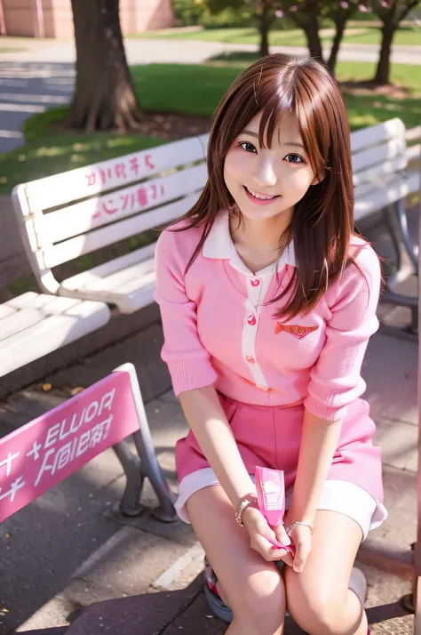 cute japanese girl (18-year-old) A person wearing a very short light pink miniskirt is holding Valentine&#39;s Day chocolates at university.