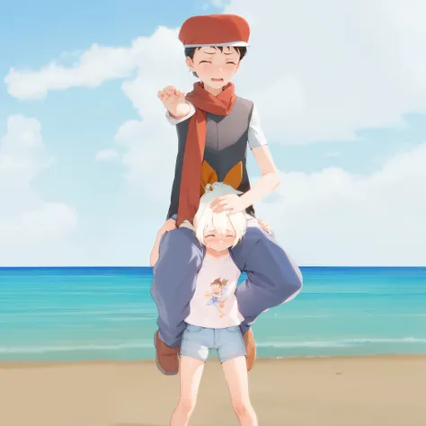 shoulder ride, shoulder carry, size difference, crying, struggling, exhausted, pain
