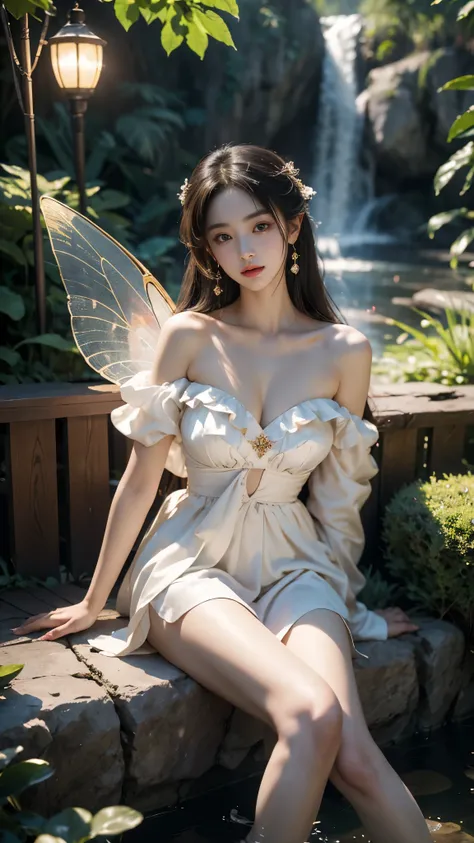 ((gufeng, bare shoulders)),(masterpiece, best quality:1.2), 1girl, solo, In the depths of Wonderland，The moonlight falls like water，foggy room，The figure of the heroine is vaguely visible，Just like the fairy in the painting，Slender sexy legs，Very nice legs...