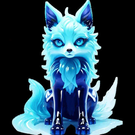 crystal wolf,alone,whole body,3D,blue eyes,