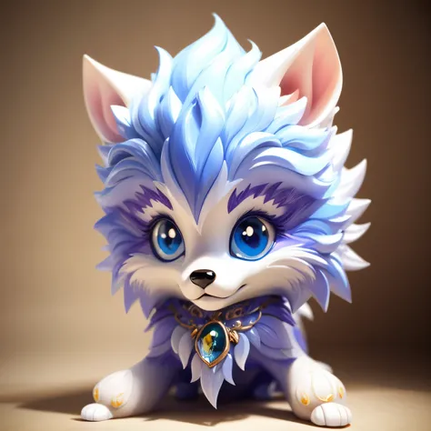 crystal wolf,alone,whole body,3D,blue eyes,