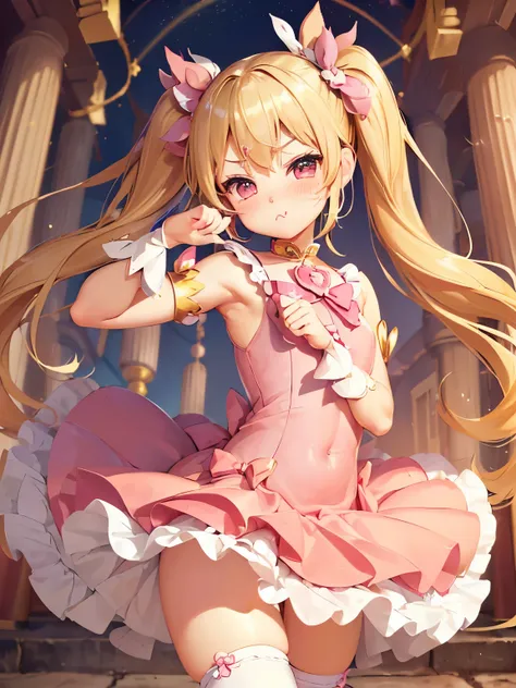 ,((( petitegirl with blonde twin tails))),(((Magical girl))),((())),(((temple))),(((cute pose))),(((pout))),(((blush))),(((magic dress))),