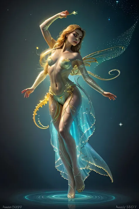 Gracefully flowing creature, his celestial origins are evident in his delicate form and shimmering translucent skin.... The image is a stunning digital painting..., creature demonstration&#39;fine features and radiance. Her body, resembling a mixture of a ...