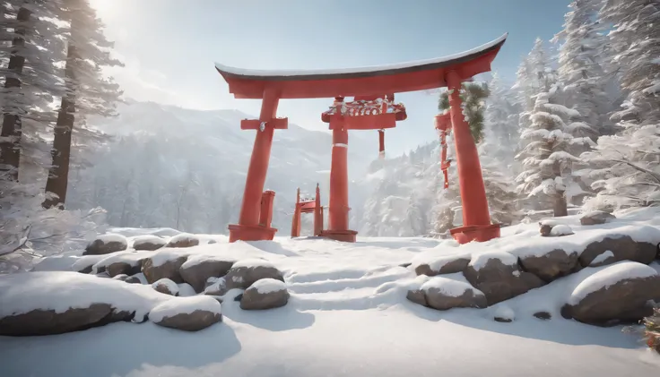 (Highly detailed CG Unity 8K wallpaper、masterpiece、highest quality、Super detailed)、(best lighting、best shadow、very delicate and beautiful)、highest quality、8K、Detailed facial depiction、masterpiece、highest quality、clear image quality、A photo of a red torii g...