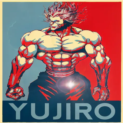 arafed poster of a man with a light on his chest, tetsuo from akira, futuristic tetsuo, baki style, muscular!! sci-fi, baki, symmetry!! portrait of akuma, baki the grappler, muscular! cyberpunk, human goku, 3 0 0 0 ( dr. john a. zoidberg )