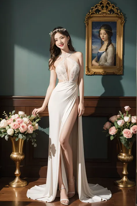 full body portrait or statue、Stained glass、Vigée Leblanc style、math、Astronomical machinery、astronaut、roses in vase、fruit、Cute trinkets、smile、ancient greek costume、Sandro Botticelli paintings、Clothes that stretch your shoulders、A big smile、expression of ecs...