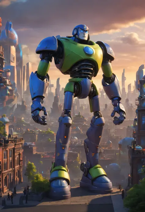 （best quality，4K，8k，masterpiece：1.2），Super fine，（lifelike，lifelike，照片lifelike：1.37），3D cartoon Pixar style mechanical warrior，Futuristic cityscape background，dynamic lighting，Stunning visual effects，bright colors