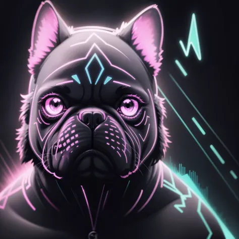 neon contour shape, Newton Fractal for one dog French Bulldog icon, not neonpunk style, (Newton Fractal) fundos minimalistas, neon light, plano, sombreamento limitado, Daguerreian, Escola Americana de Barbizon, Imagem UHD