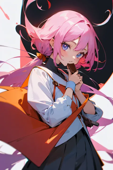 Anime girl hold a pudding with color code f17269 backgroud