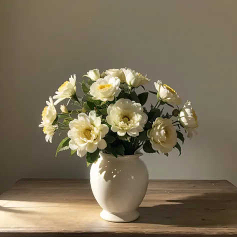 vase with beautiful white flowers, png file of isolated cutout object with shadow on transparent background.