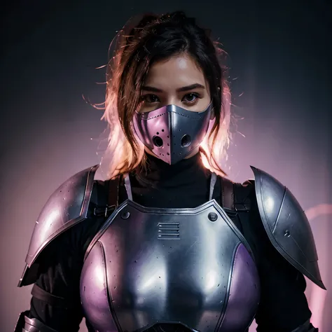 woman wearing armor and mask　future　pink　purple　Light blue