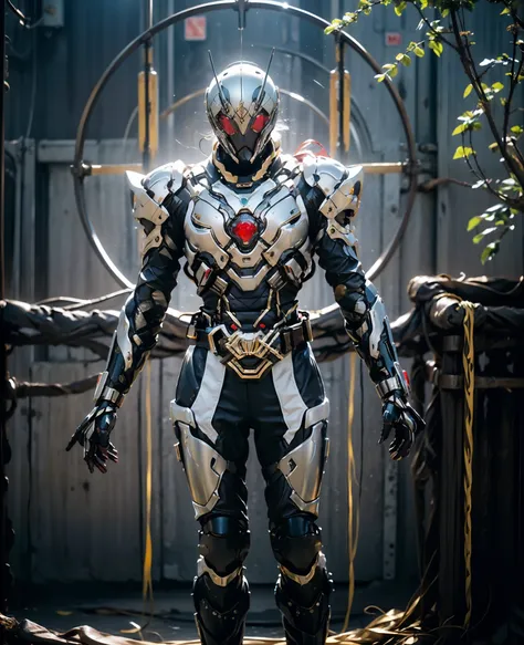 A woman adorned in fantasy-style full-body armor, a crown-concept fully enclosed helmet that unveils only her eyes, a composite layered chest plate, fully encompassing shoulder and hand guards, a lightweight waist armor, form-fitting shin guards, the overa...