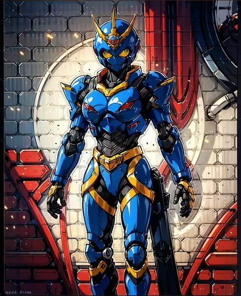 A woman adorned in fantasy-style full-body armor, a crown-concept fully enclosed helmet that unveils only her eyes, a composite layered chest plate, fully encompassing shoulder and hand guards, a lightweight waist armor, form-fitting shin guards, the overa...