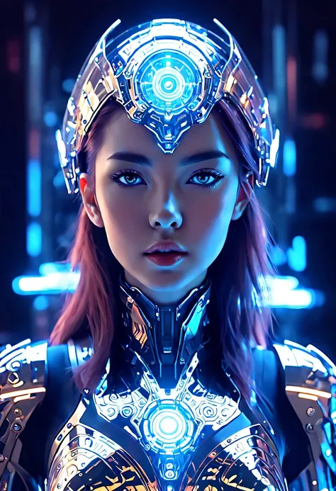 (legendary energy light shield:1.5)，sci-fi transparent ethereal shield，future female warriors，mechanical female warrior，mechanic...