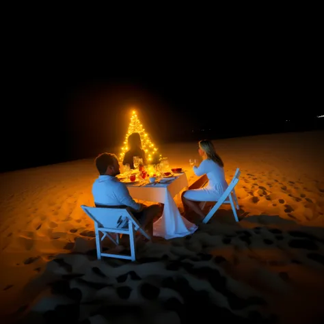 people sitting around a table on the beach at night, sentado na praia at night, beach scenery, in a seaside setting, romantic, romantic atmosphere, outdoors at night, romantic!!!, fotografia noturna, ambient lighting at night, na areia, sentado na praia, D...