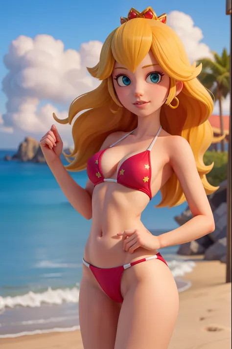 princess peach,swimsuit,High-quality graphics and realistic details on the skin,beach