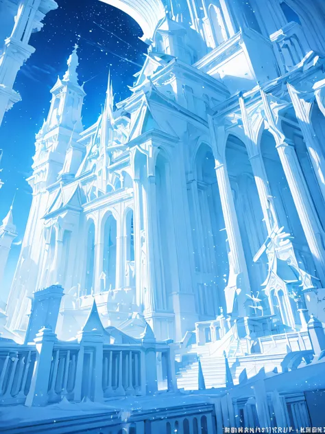 (Light blue-white tones，Shocking and magnificent uninhabited landscape，Silent Snow City World)，quiet，healing feeling，(fantastic white feathers)，snowflake crystal structure，(best quality，masterpiece，Extremely complex and exquisite details)，scenography