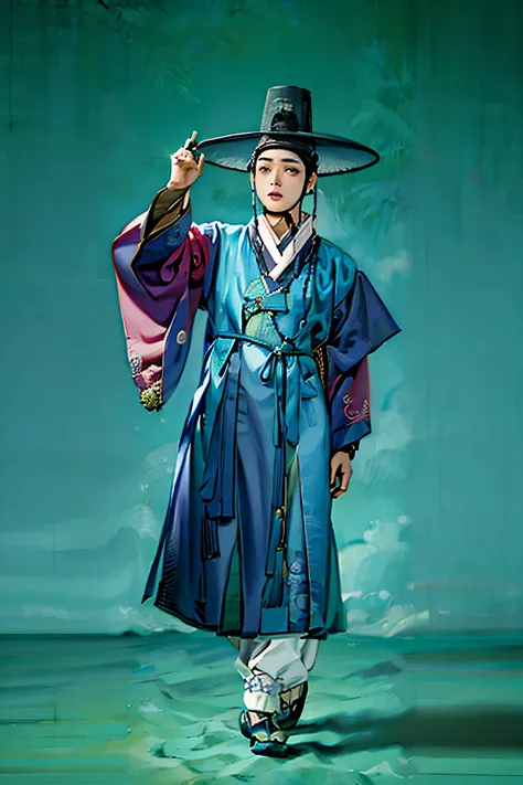 araffe dressed in a blue he is a book and a black hat, wearing blue robes, he is a book, korean he is a book, songs inspired by ...