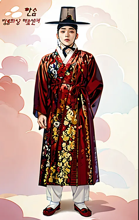 Man raped wearing red robe and black hat, he is a book, Songs inspired by Shin Yun-bok, Songs inspired by Shin Saimdang, traditional clothes, korean he is a book, brocade gown, traditional clothes, he is a book apron, Wear authentic attire, Inspired by Yan...