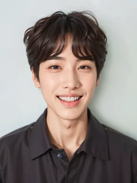 um close de uma pessoa com um sorriso em um fundo azul, Kim Doyoung, taejune kim, Jungkook, hyung tae, profile picture with headshot, Shin Jeongho, Yanjun Chengt, Jinyoung Shin, cai xukun, foto oficial, kpop idol portrait, fotografia de rosto, adorable and...