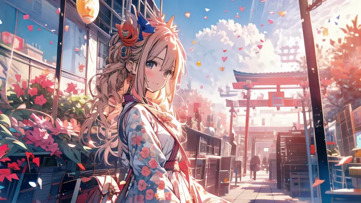 chica anime con vestido rosa caminando por una calle con globos en el cielo, estilo animado 4 k, hermoso anime girl, hermoso anime portrait, estilo animado. 8k, Chica Lofi, linda chica anime, hermoso anime, Fondo de pantalla de arte anime 4k, Fondo de pant...