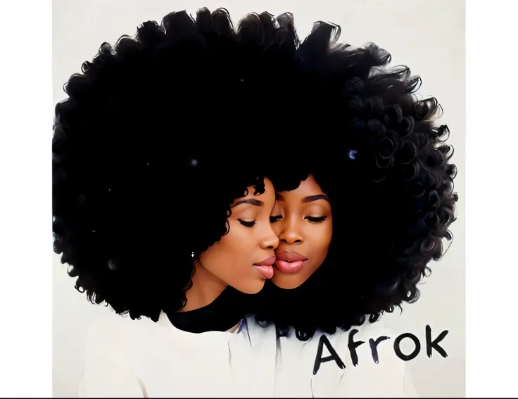 2 african females with afro hair, one facing forward and one turned to the side. both with eyes and smiling mouth closed