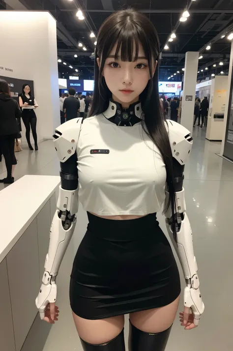 masutepiece, Best Quality, Extremely detailed, (Photorealistic:1.4), (8K, 4K, Best Quality, hight resolution, 超A high resolution:1.1), 8K portrait,1girl in, Japaese Cyborg Girl,Plump , announcer,control panels,android,Droid,Mechanical Hand, ,Robot arms and...